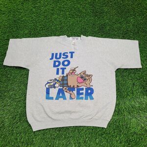 Vintage 1992 Cat Cropped Sweatshirt L/XL 23x24 Gray